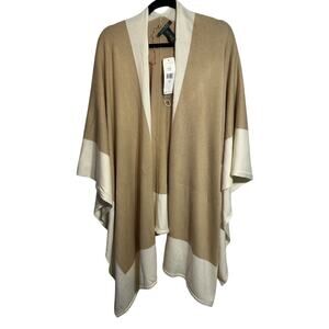 LAUREN RALPH LAUREN Poncho Cape Camel Tan/ Cream L/XL Classic Designer NEW